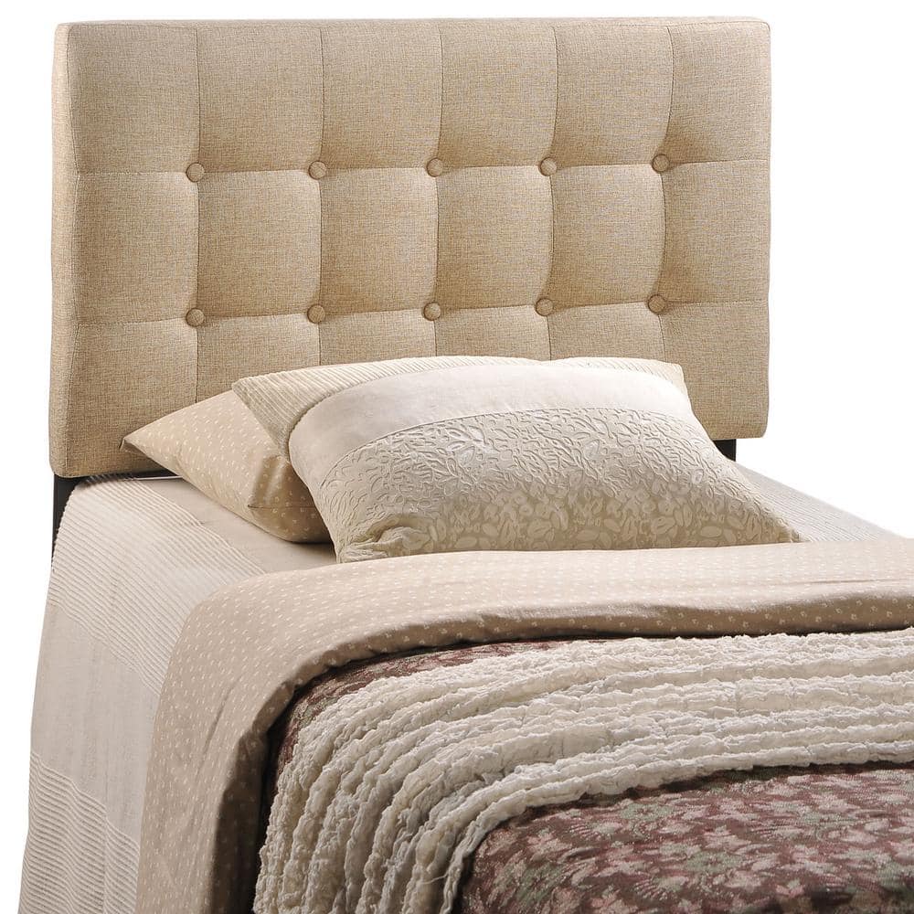 Beige Tufted Upholstered Twin Headboard with Button Detail