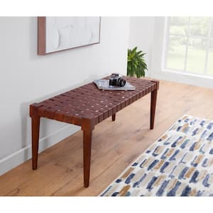 Harness Brown 48 in. Genuine Woven Leather Accent Bedroom Bench