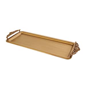 Bronze Metal Brushed Decorative Tray with Antique Scrolled Handles