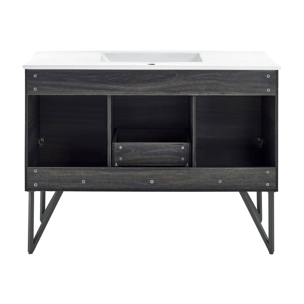 Annecy 48" Black Walnut Freestanding Bathroom Vanity with White Basin