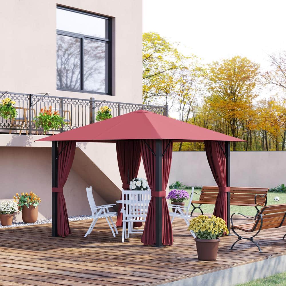 10x10 Red Aluminum Patio Gazebo with Sidewalls