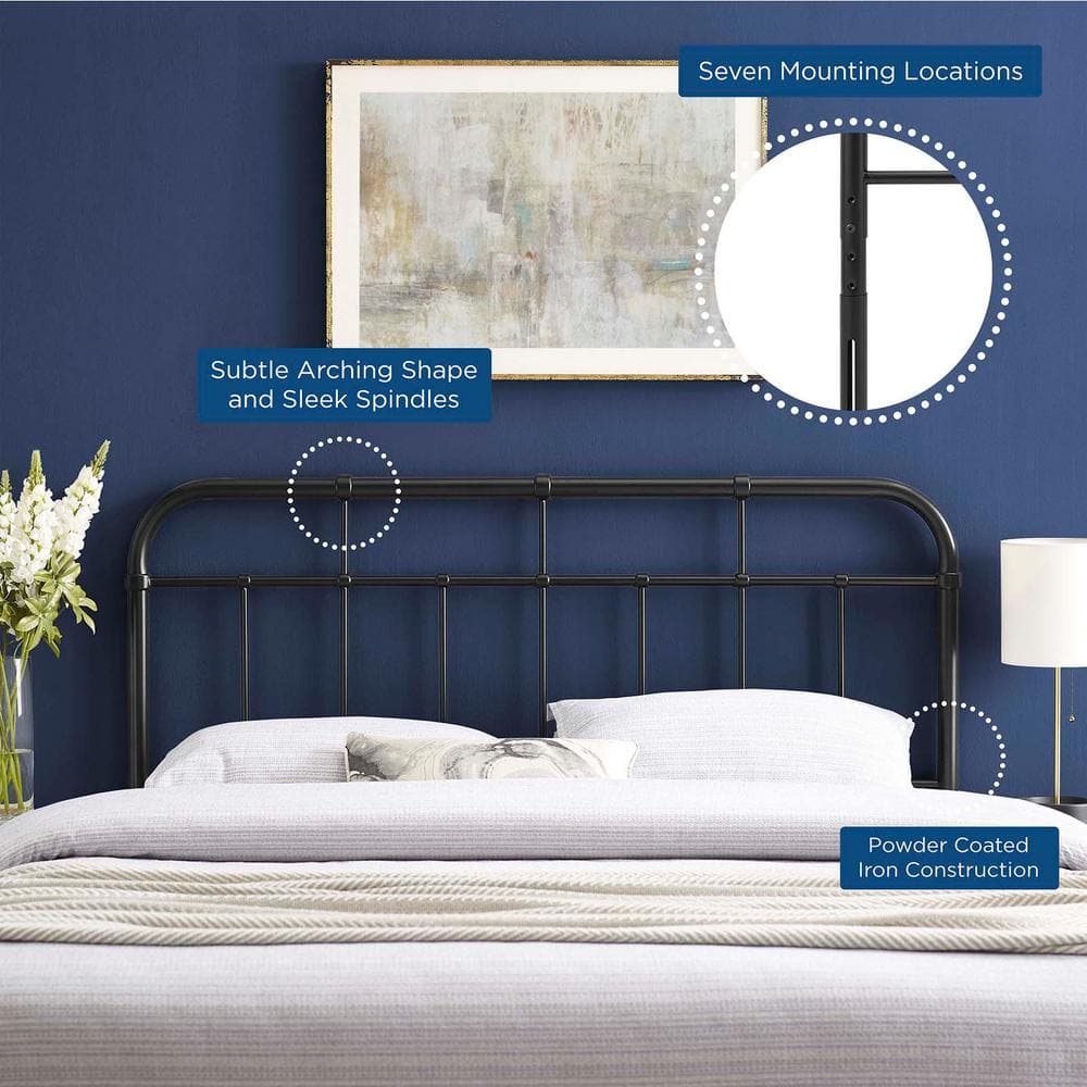 Alessia Full Black Powder-Coated Iron Spindle Headboard