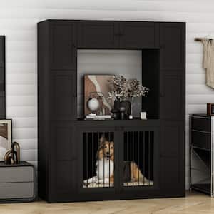 Large Dog Crate Storage Cabinet, Indoor Wooden Heavy-Duty Dog Cage Pet Kennels with 7-Shelves, Black