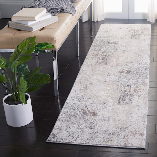 Aston Ivory/Gray 2 ft. x 8 ft. Geometric Distressed Runner Rug