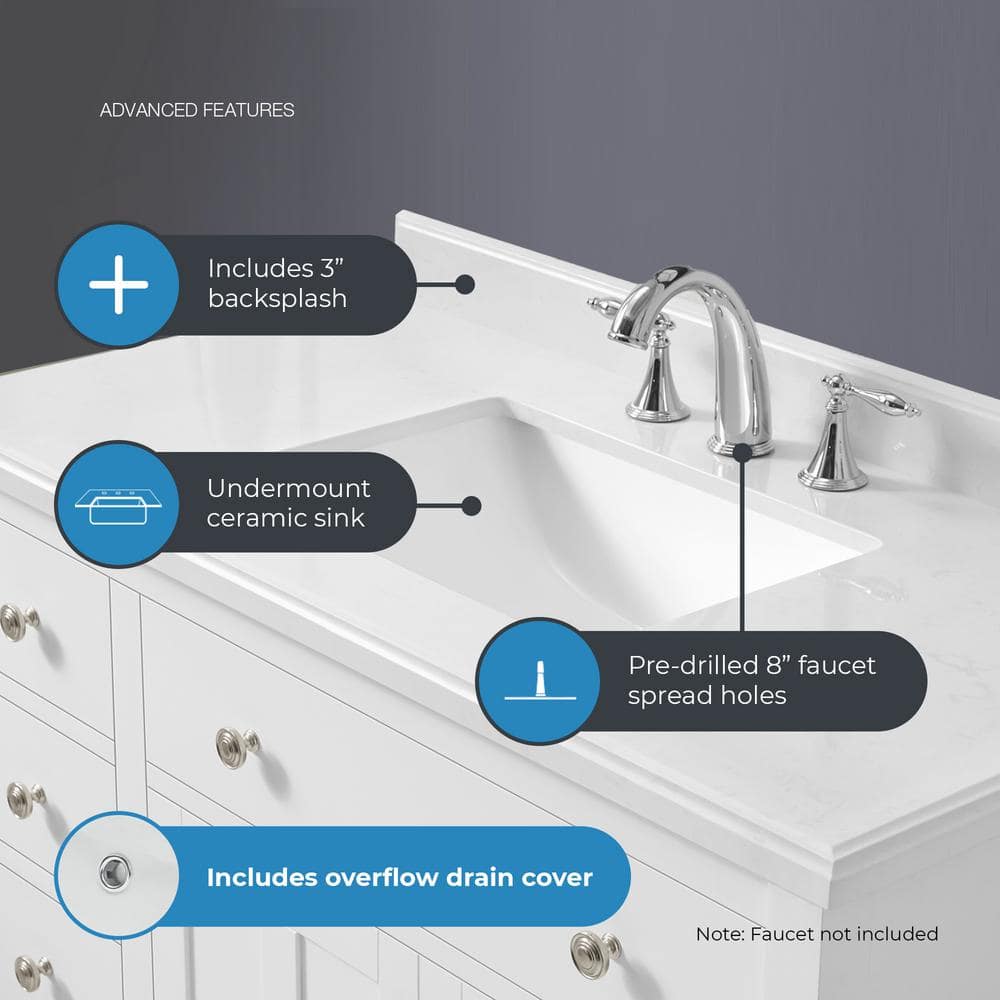 Newcastle 42" White Wood Bathroom Vanity with Marble Countertop