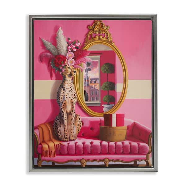 Stupell Industries Sophisticated Leopard on Couch by Heather Gauthier Gray Floater Frame Animal Graphic Art Print 21 in. x 17 in.