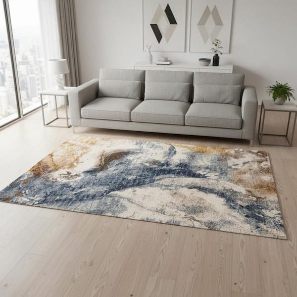 Blue 5 ft. x 8 ft. Woven Abstract Rectangle Indoor Area Rug