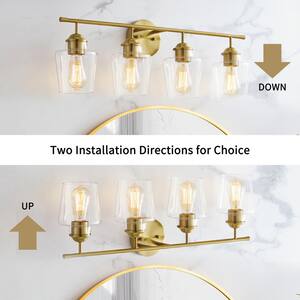 30.25 in. 4-Light Antique Brass Vanity Light with Clear Glass Shade
