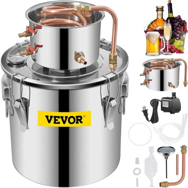 VEVOR Alcohol Still 5 Gal. Stainless Steel Distillery Kit with Circulating Pump & Build-In Thermometer for DIY Alcohol