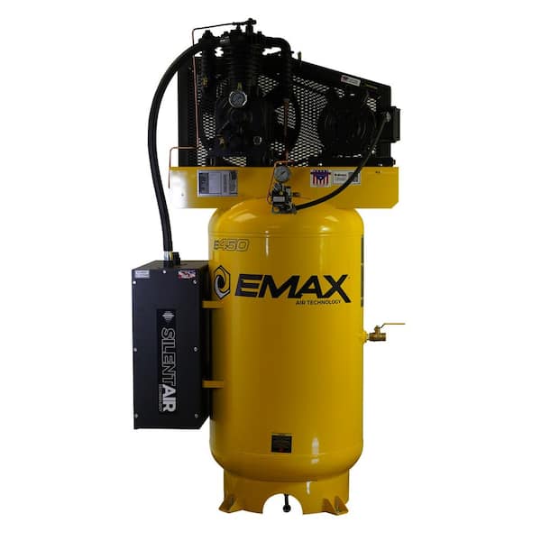 EMAX Silent Air Industrial E450 Series 80 Gal. 175 PSI 5HP 19 CFM 1-Phase 2-Stage Vertical Stationary Electric Air Compressor