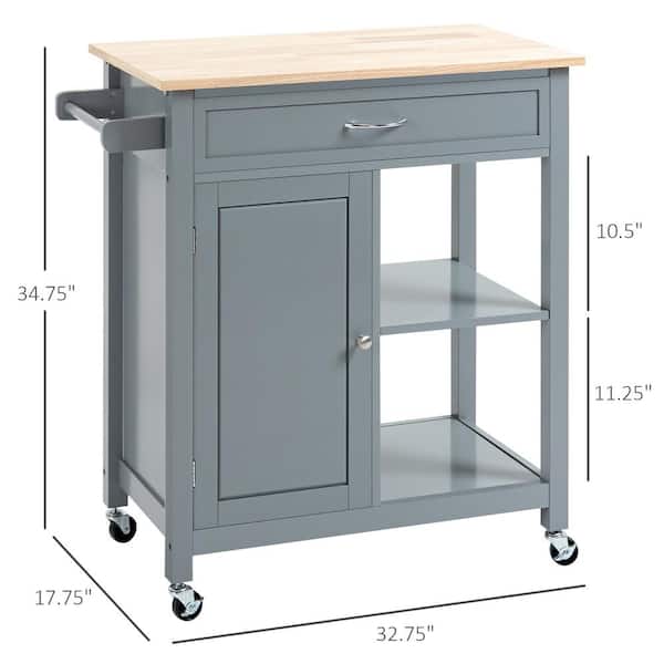 Homcom Rolling Grey Kitchen Cart With, Homcom Rolling Kitchen Island Cart With Drawers Shelves And Stainless Steel Top