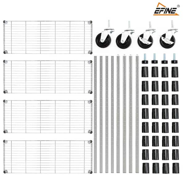 EFINE Black 4-Tier Rolling Heavy Duty Metal Wire Storage Shelving Unit Casters 1 in. Pole (36 in. W x 57.7 in. H x 14 in. D) RL33653