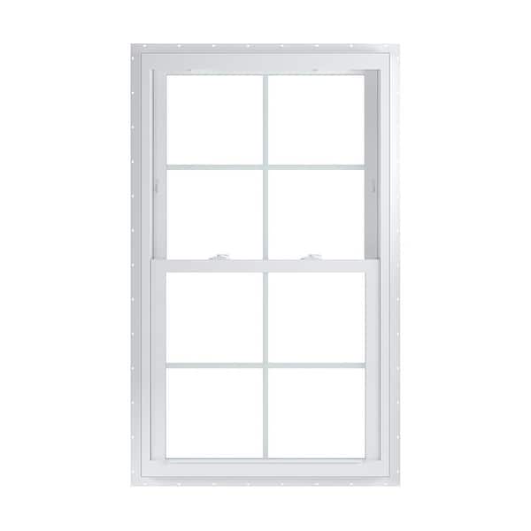 American Craftsman 31.75 in. x 54 in. 70 Series White Double Hung Low-E Argon Glass Vinyl Fin No J Window with Grids, Screen Incl