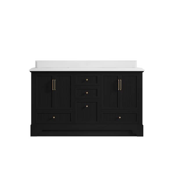 Willow Collections Alys 60 in. W x 22 in. D x 36 in. H Double Sink Bath Vanity in Black with 1.5 in. White Quartz Top