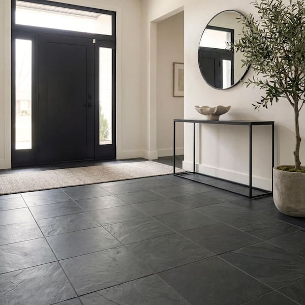 Montauk Black Classic Gauged Slate Tile, 12 in. x 12 in. Floor and Wall (10 sq. ft. / case)