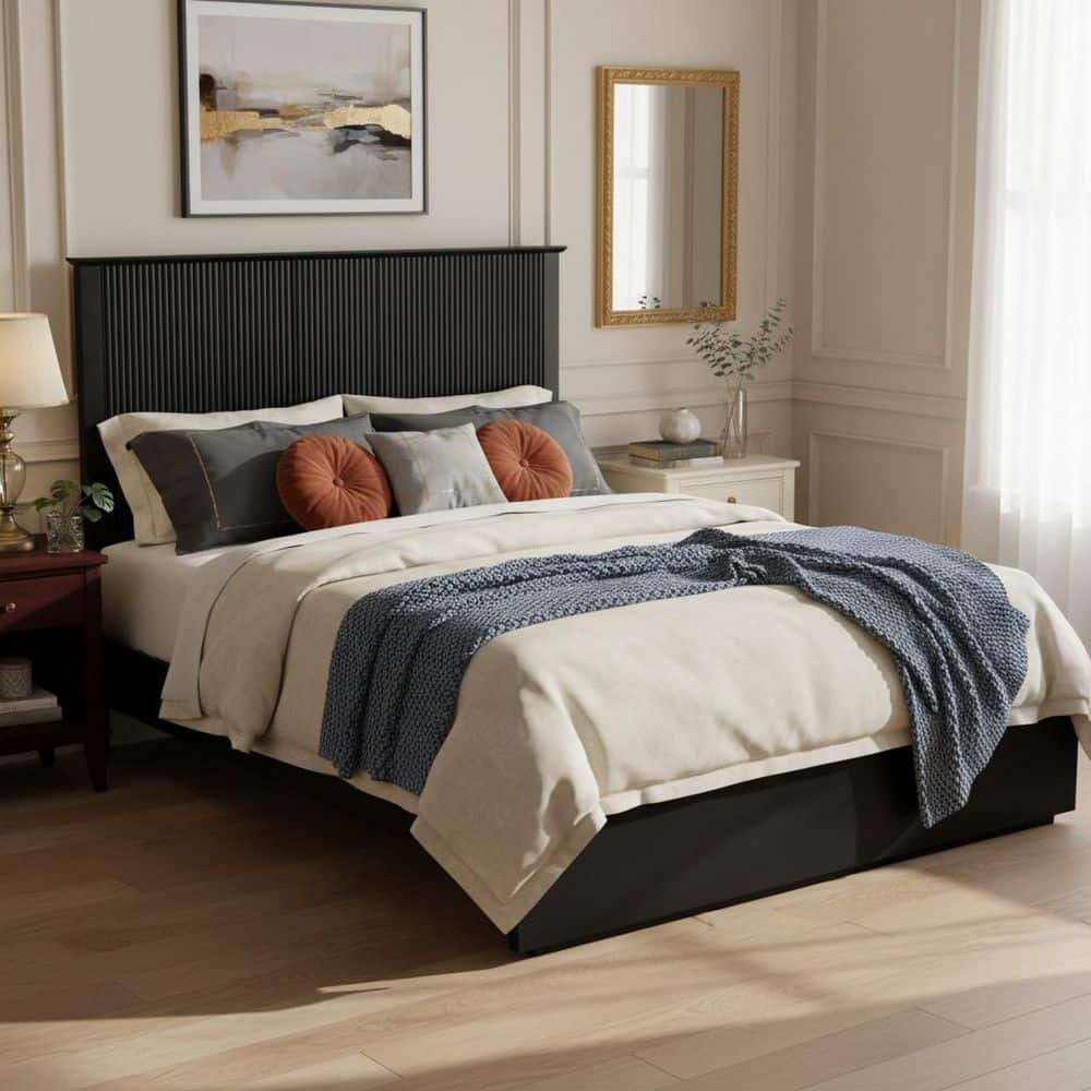 Harper & Bright Designs Black Wood Frame King Size Platform Bed
