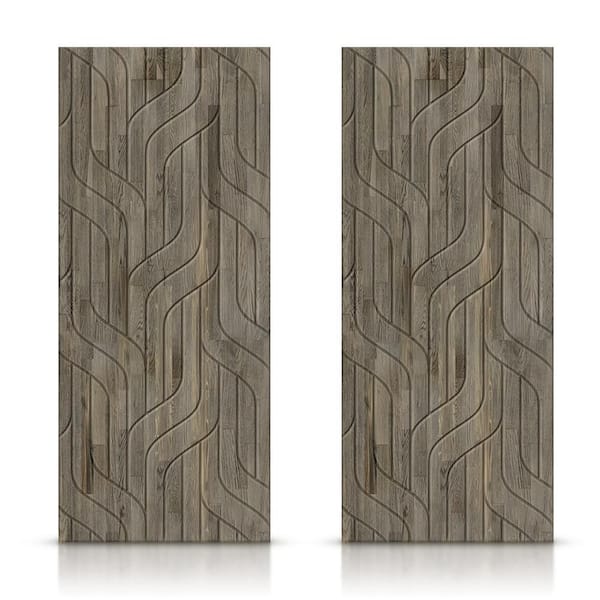 CALHOME 48 in. x 84 in. Hollow Core Weather Gray Stained Pine Wood Interior Double Sliding Closet Doors