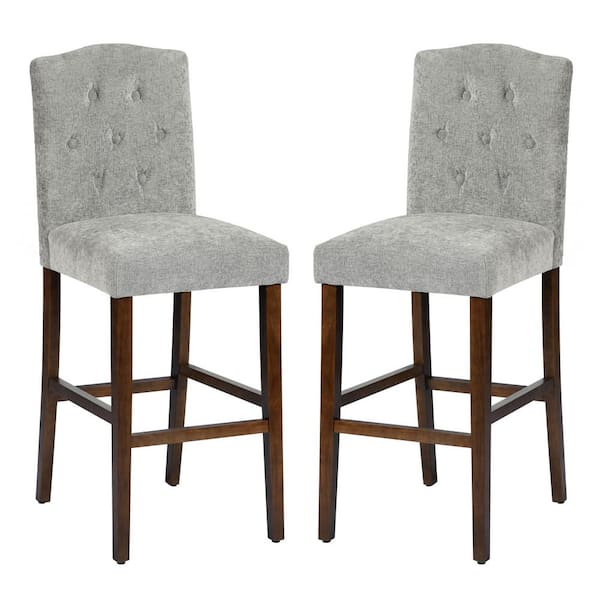 Homy Casa Lunon 46 in. Light Grey High Back Wood Frame Bar Stool with Fabric Seat (Set of 2)