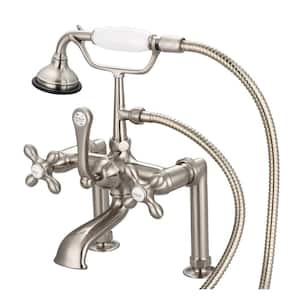 3-Handle Vintage Claw Foot Tub Faucet with Handshower and Cross Handles in Brushed Nickel