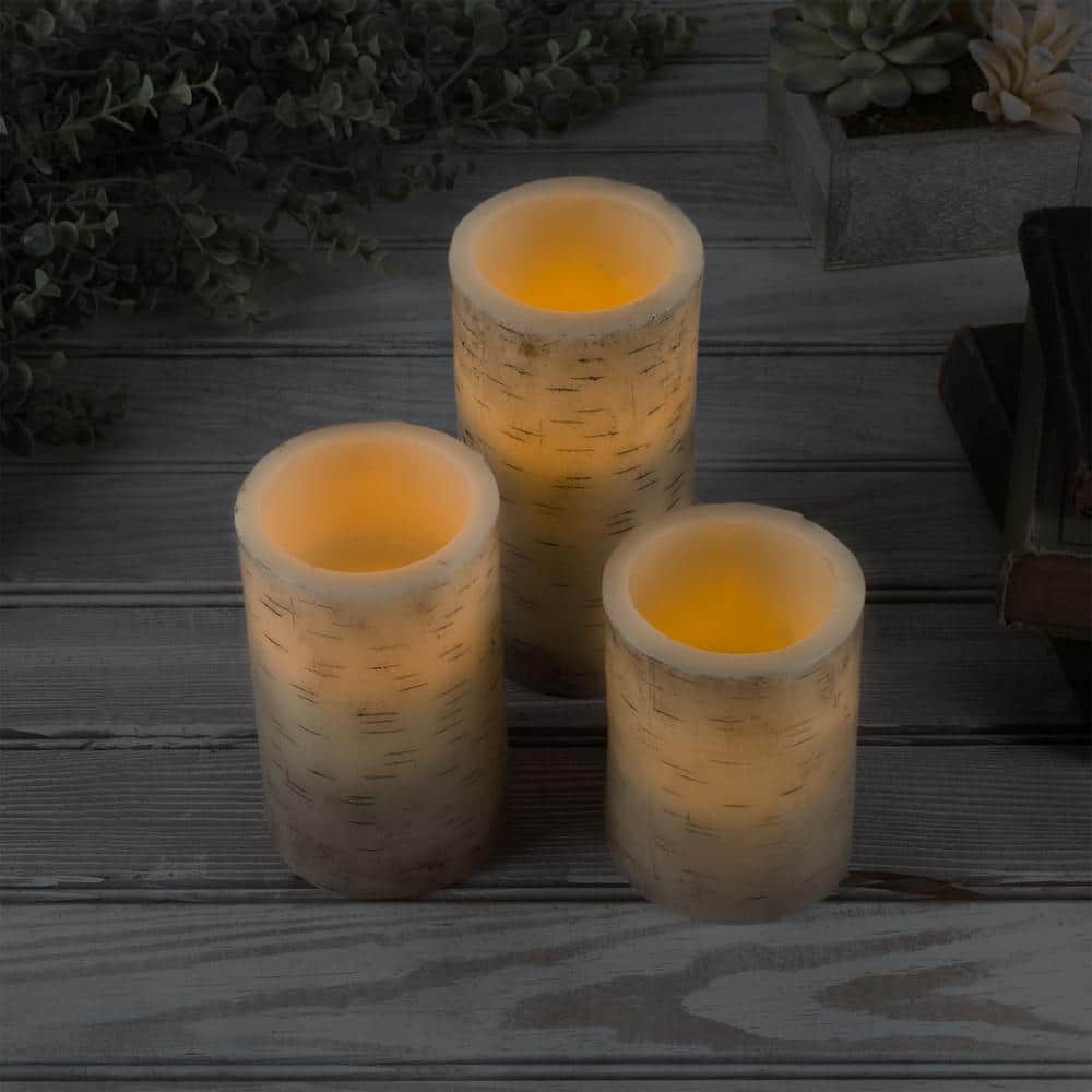Rustic Cream Faux Birch Bark Flameless LED Candles Set of 6