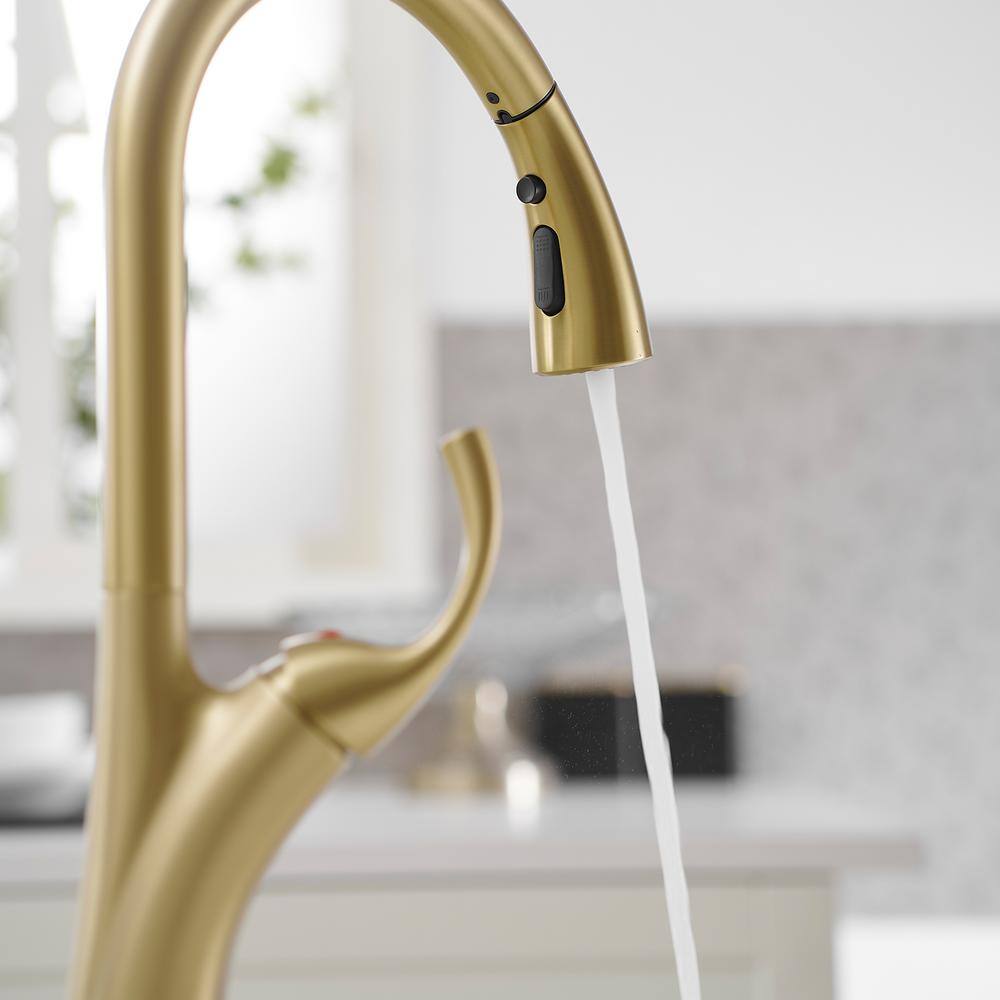 Brushed Gold Single Handle Pull-Down Sprayer Kitchen Faucet