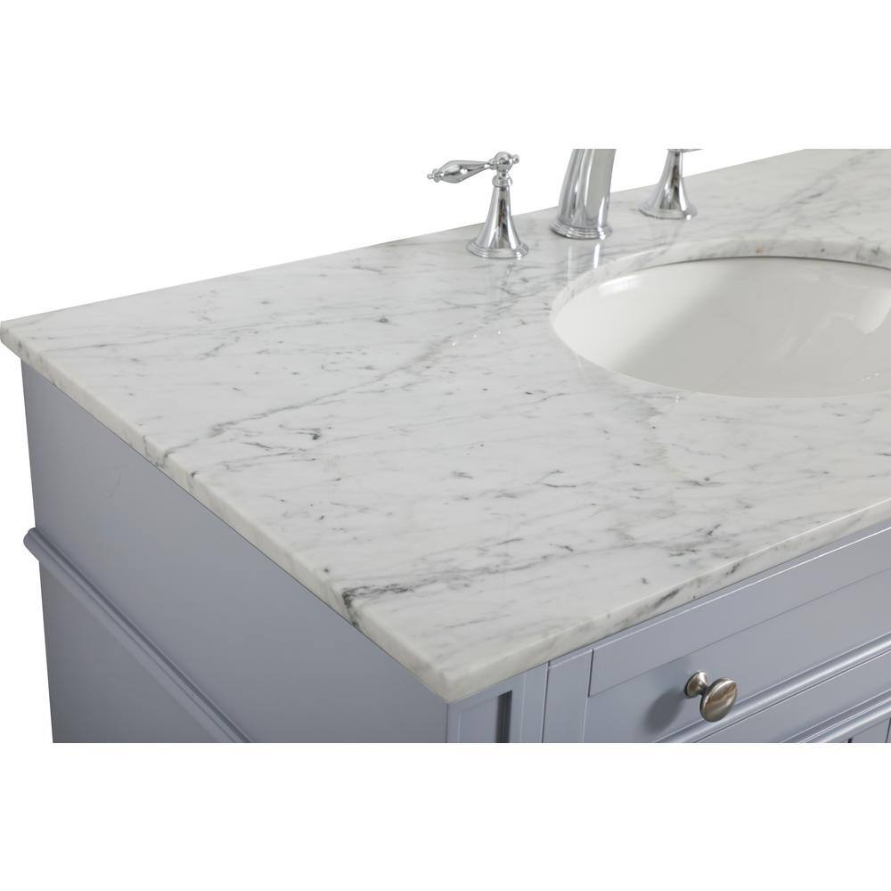 Gray Solid Wood and Marble Single Bathroom Vanity with Porcelain Sink