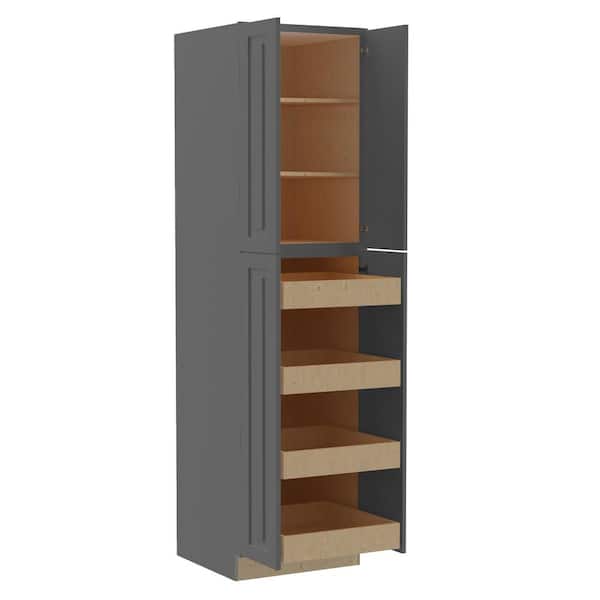 Home Decorators Collection Grayson 24 in. W x 24 in. D x 90 in. H Assembled Plywood Pantry Kitchen Cabinet in Deep Onyx with 4ROT Soft Close