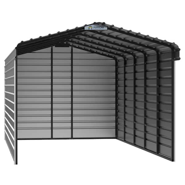 Arrow 12 ft. W x 24 ft. D x 9 ft. H Eggshell Galvanized Steel Carport with 3-Sided Enclosure