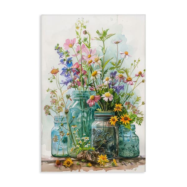Bright Garden Blooms Jars by Franklyn Gregory Unframed Nature Graphic Art Print 36 in. x 24 in.