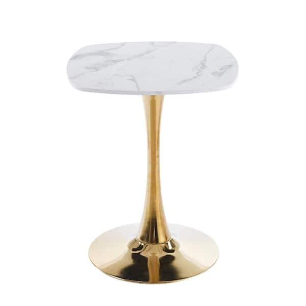 White & Gold MDF 24 in. Pedestal Base Dining Table Seats 4 durable construction easy to install