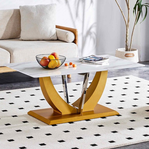 Modern 43.3 in. Golden Rectangle Glass Coffee Table