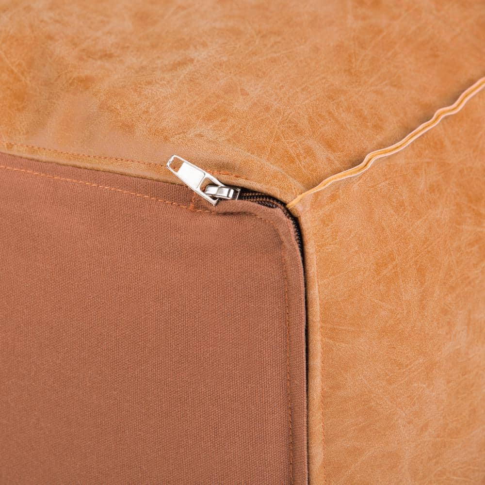 Brody Distressed Brown Faux Leather Square Pouf