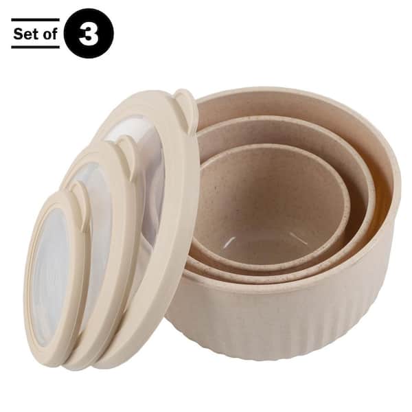 Home Basics Plastic 3 Piece Nesting Mixing Bowl Set with Lids