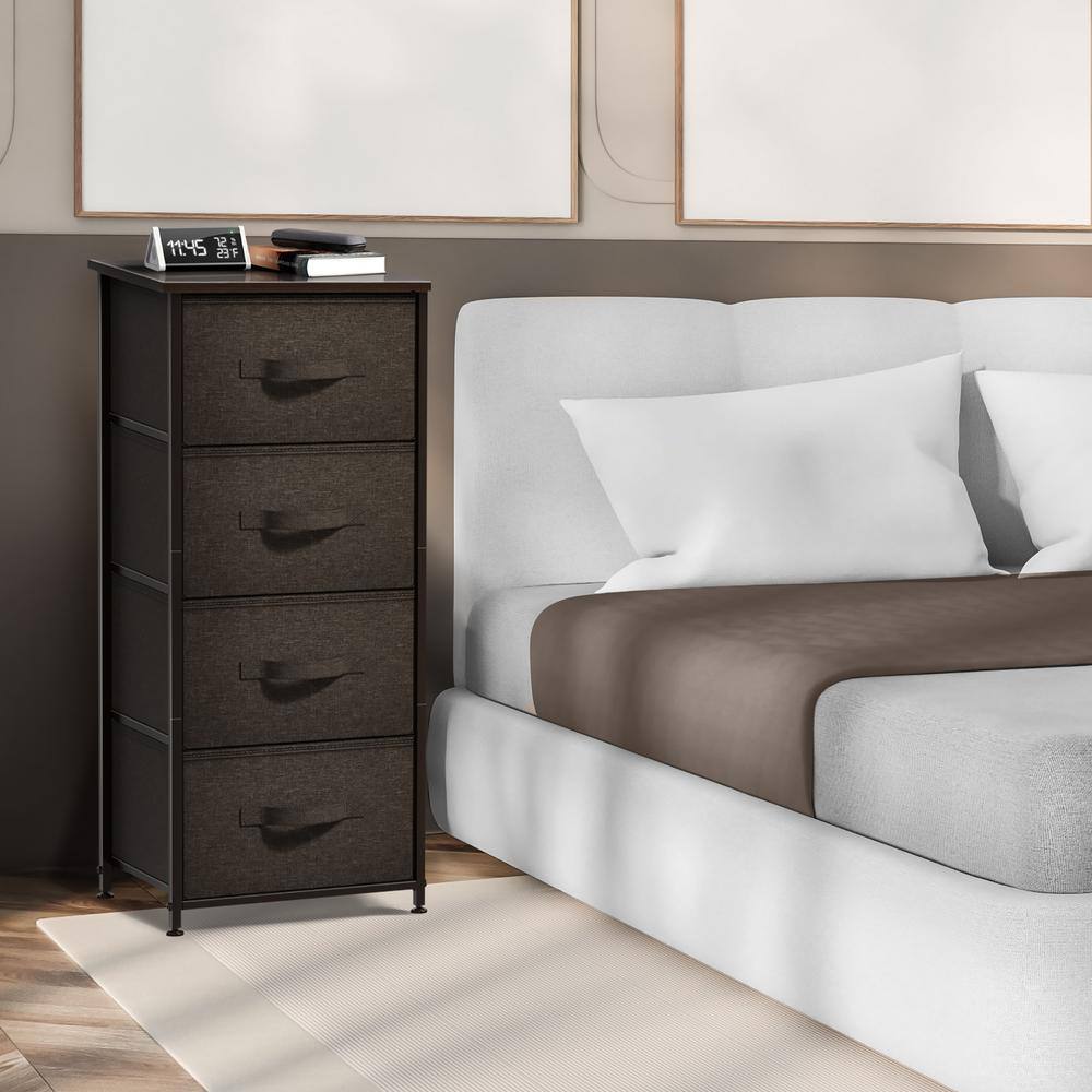 Sorbus Brown 4-Drawer Chest with Steel Frame and Fabric Bins