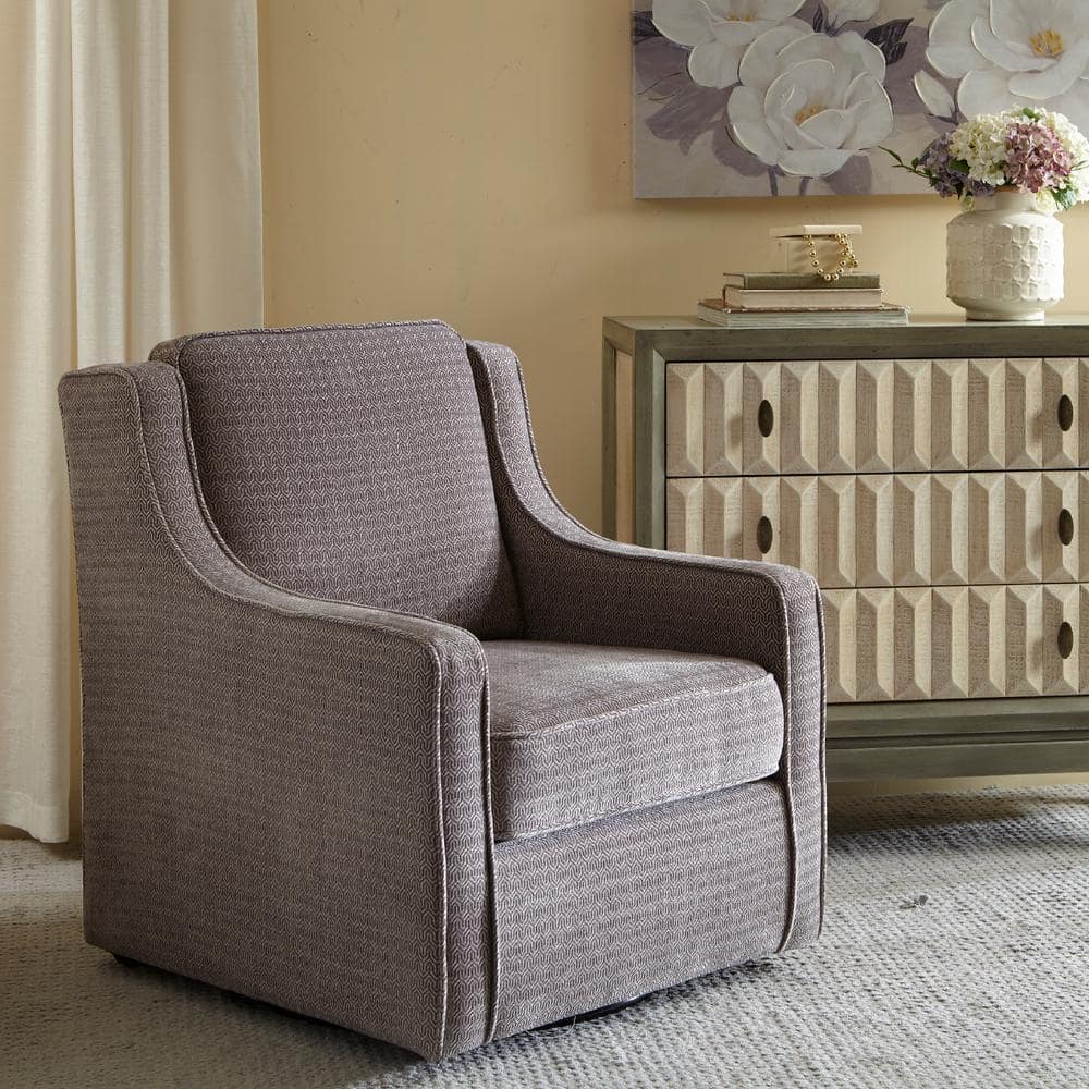 Gray Geometric Pattern Swivel Accent Chair with Wood Frame