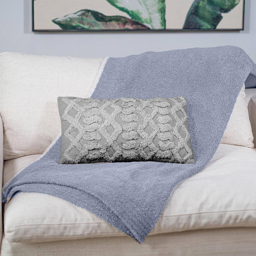 Gray Cotton Geometric Lumbar Throw Pillow Set