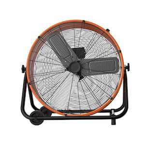24 in. 3 Speeds Industrial Drum Fan in Orange with 360° Tilt