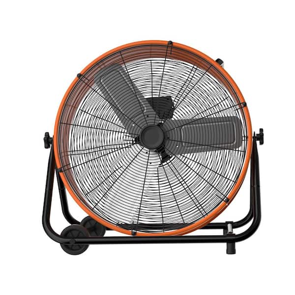 24 in. 3 Speeds Industrial Drum Fan in Orange with 1/3 HP PSC Motor and 360° Adjustable Tilt, Low Noise