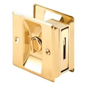 Polished Brass Privacy Lock with Pull Pocket Door Lock