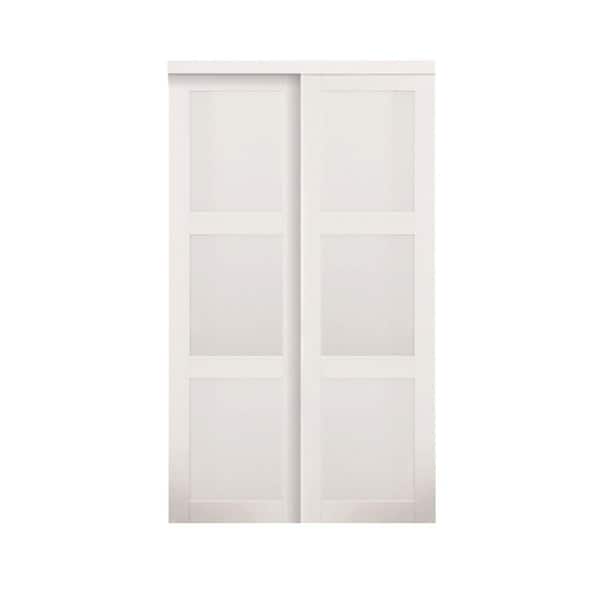 TRUporte 48 in. x 80 in. 2030 Series 3 Lite Tempered Frosted Glass White Composite Interior Sliding Door