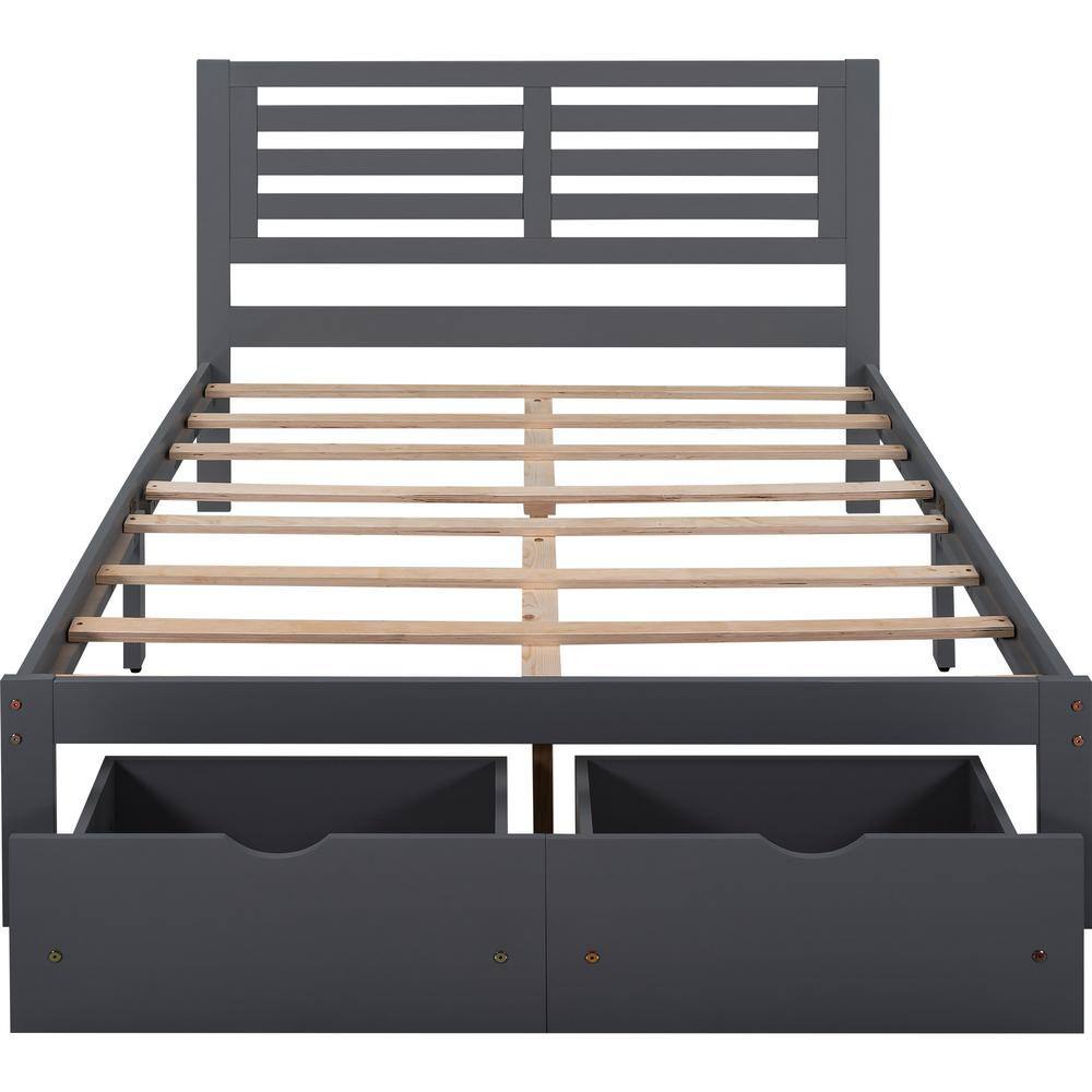 URTR 75 in. W Gray Full Size Wood Platform Bed with Drawers, Full Size