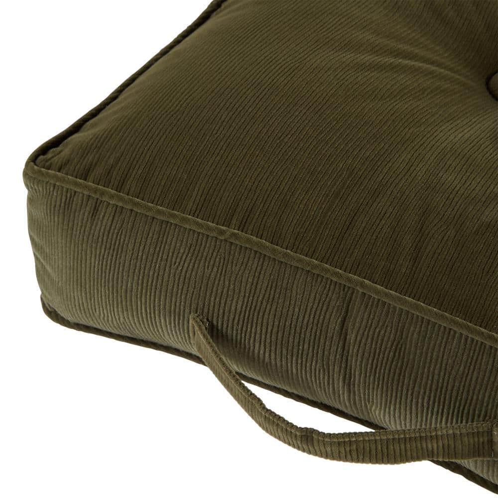 Brown Corduroy Button-Tufted 20" Square Floor Pillow