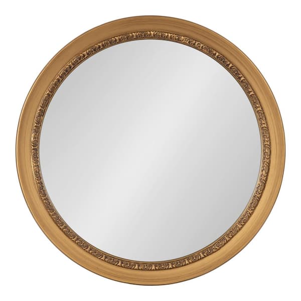 Kate and Laurel Wildomar Gold 26 in. W x 26 in. H Round Wood Framed Mirror