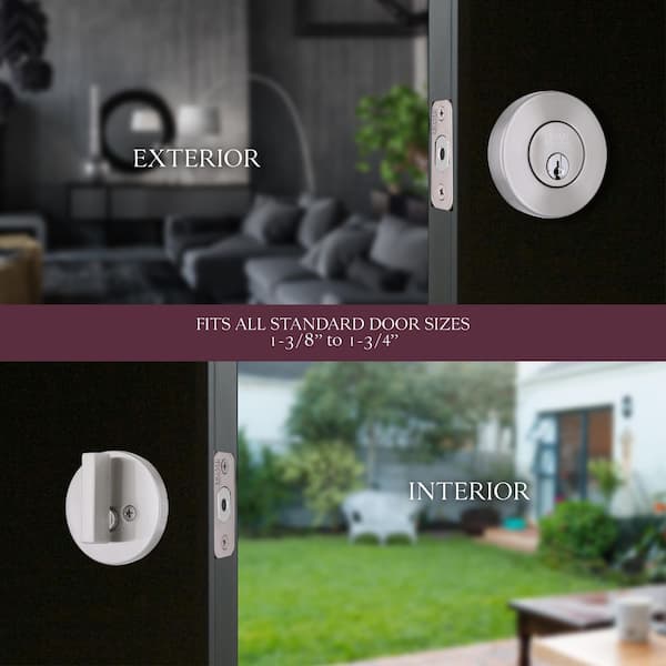 Round Satin Nickel Single Cylinder Deadbolt Featuring Dual Keyway