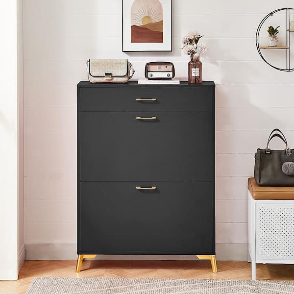 31.5 in. W x 9.4 in. D x 42.9 in. H Black Wood Linen Cabinet Shoe