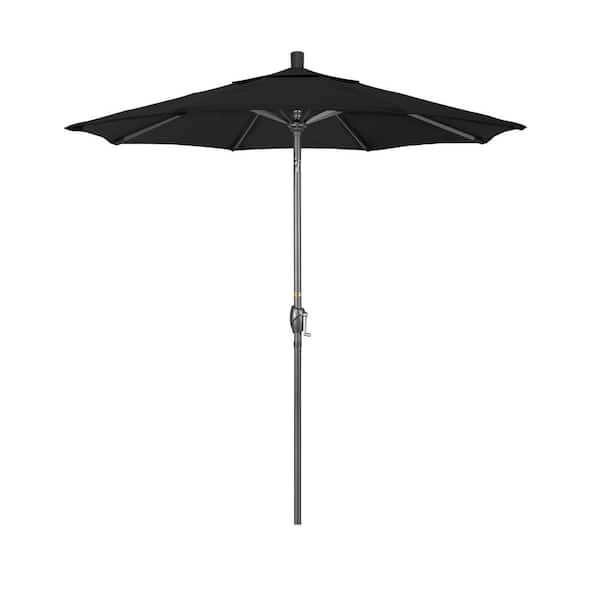 California Umbrella 7.5 ft. Grey Aluminum Market Push Button Tilt Crank Lift Patio Umbrella in Black Sunbrella