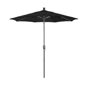 7.5 ft. Grey Aluminum Market Push Button Tilt Crank Lift Patio Umbrella in Black Olefin