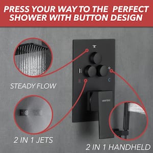 5-Spray Shower Head 20*10 in. Wall Fixed and Handheld Shower Head 1.8 GPM with Pressure Balance and 4-Jet in Matte Black