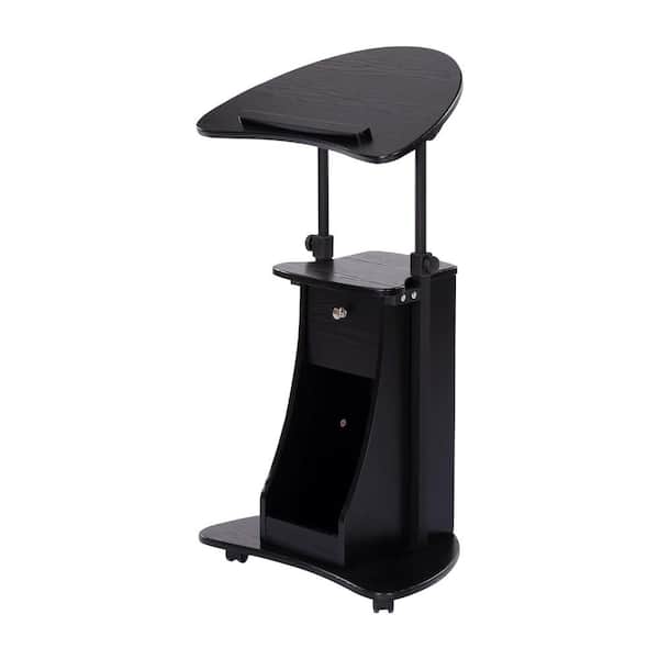 HOMCOM 21.75 in. Black 1-Drawer Mobile Laptop Computer Desk with Height Adjustment and Storage