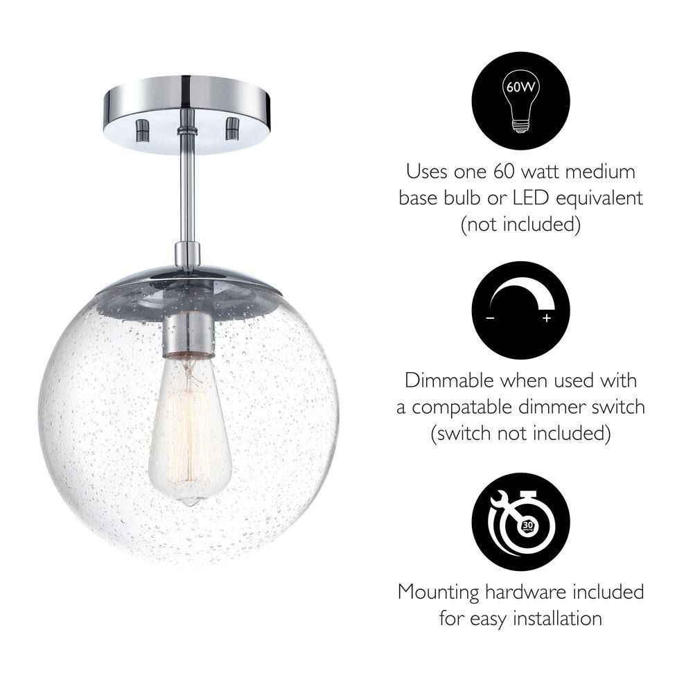 Matte Black and Chrome Glass Globe LED Ceiling Light